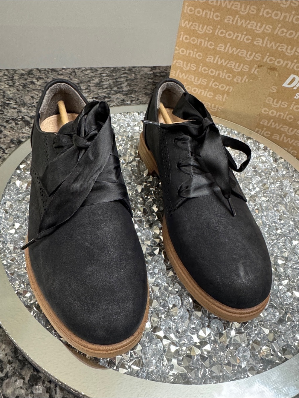 Dr. Scholl's Black Satin Ribbon Oxford Flats - Picture 2 of 11